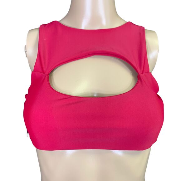 Cupshe Womens Bikini Swimsuit Top Cutout High Neck Magenta Pink Small - Picture 7 of 12
